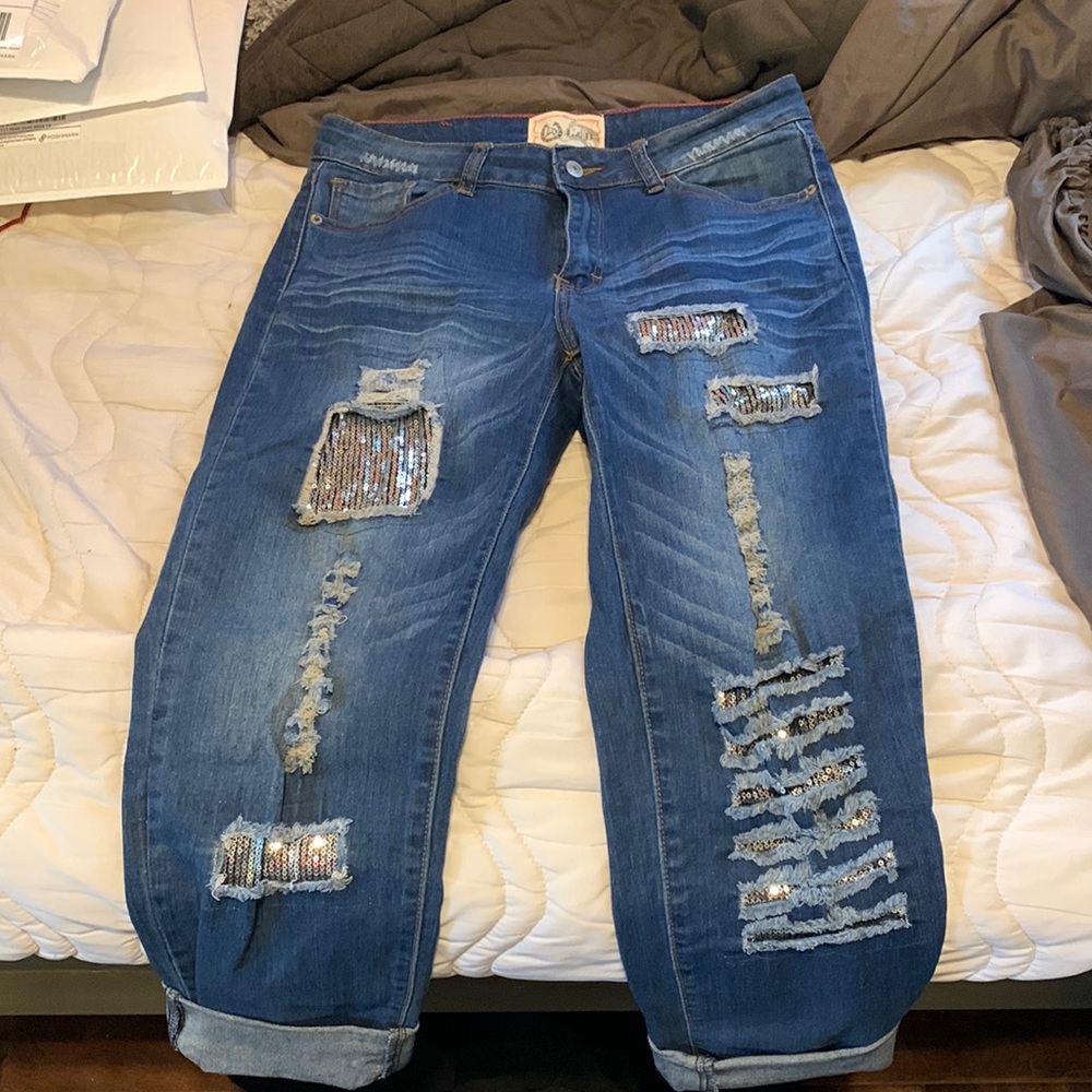 Size 10 Capri jeans with sparkle holes
